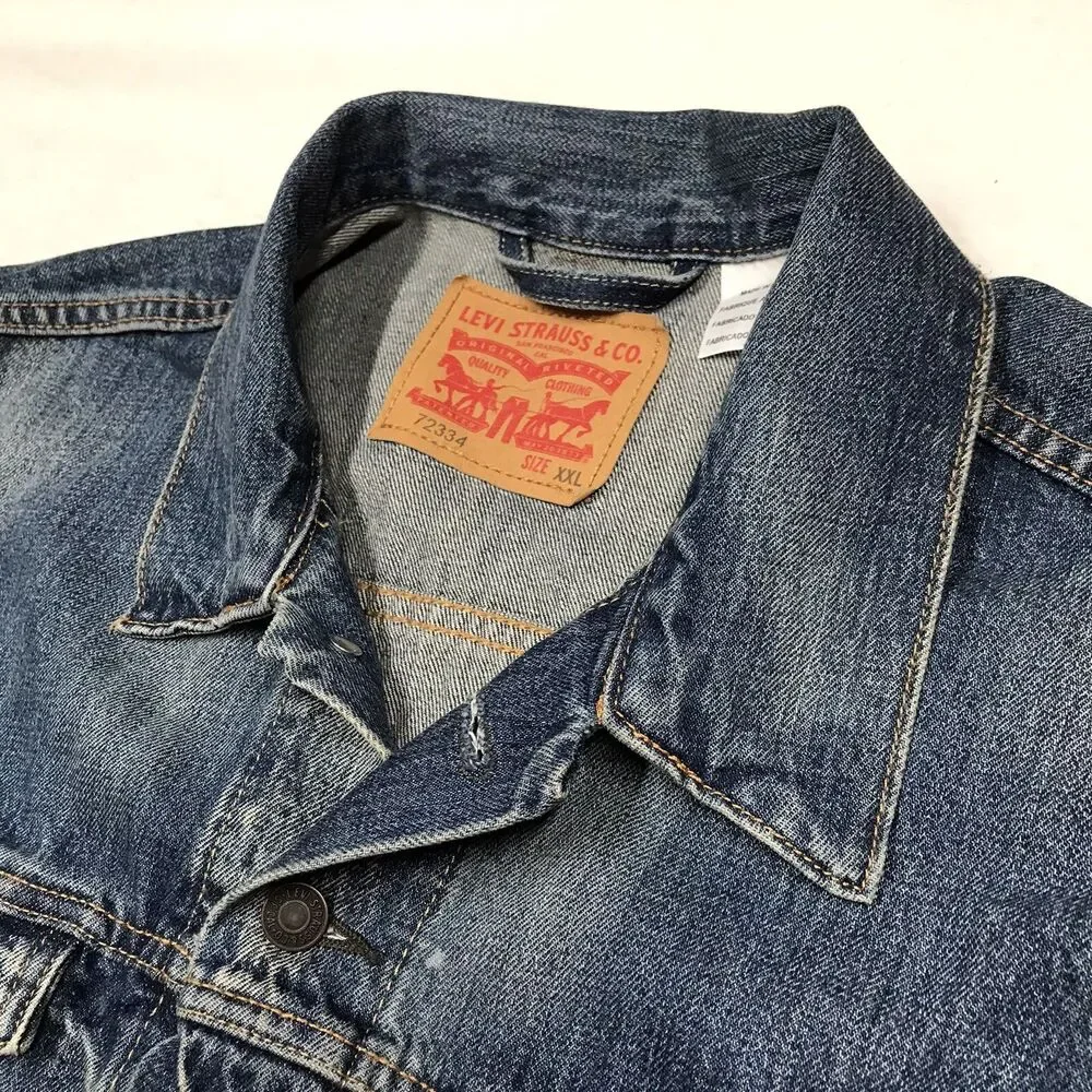 LEVIS Denim Trucker Jacket Men 2XL Faded Distressed Outdoor Red Tab 72334 - Picture 7 of 16